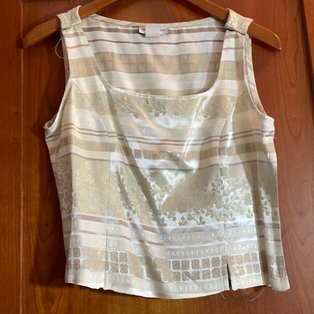 Boho scooped top tan/cream satin zip side sz 9/10